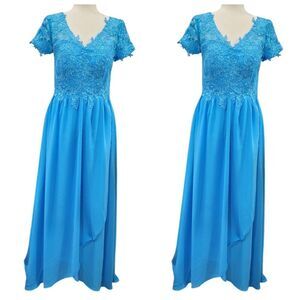 Set Of 2 Blue Chiffon Maxi Bridesmaid or Wedding Guest Dresses Size 8 And 10 NEW